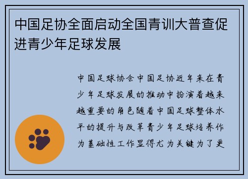中国足协全面启动全国青训大普查促进青少年足球发展 中国足协全面启动全国青训大普查促进青少年足球发展